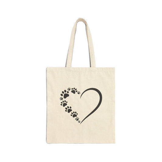 Canvas Tote Bag — Paw Print Heart Dog Lover Tote