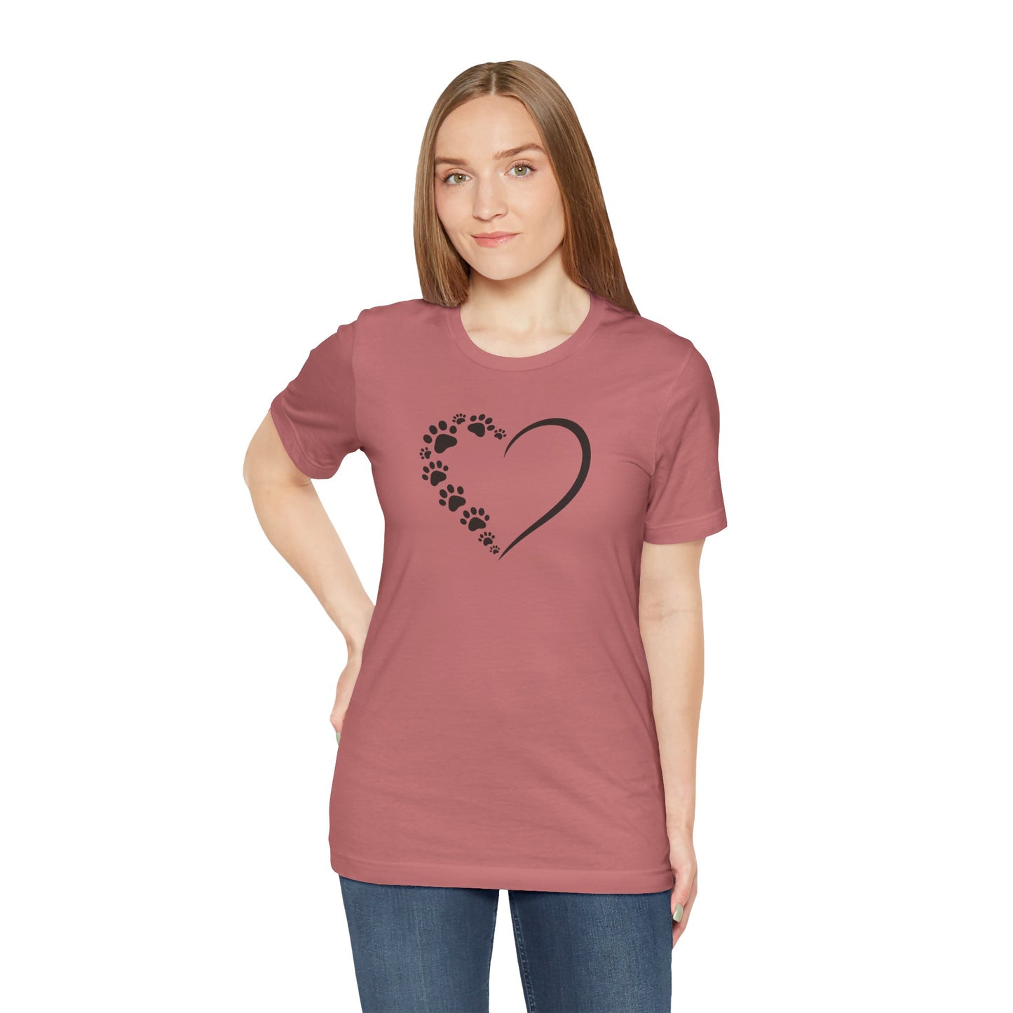 Pet Paw Heart T‑Shirt — Paw Print Heart Graphic Tee for Dog & Cat Lovers