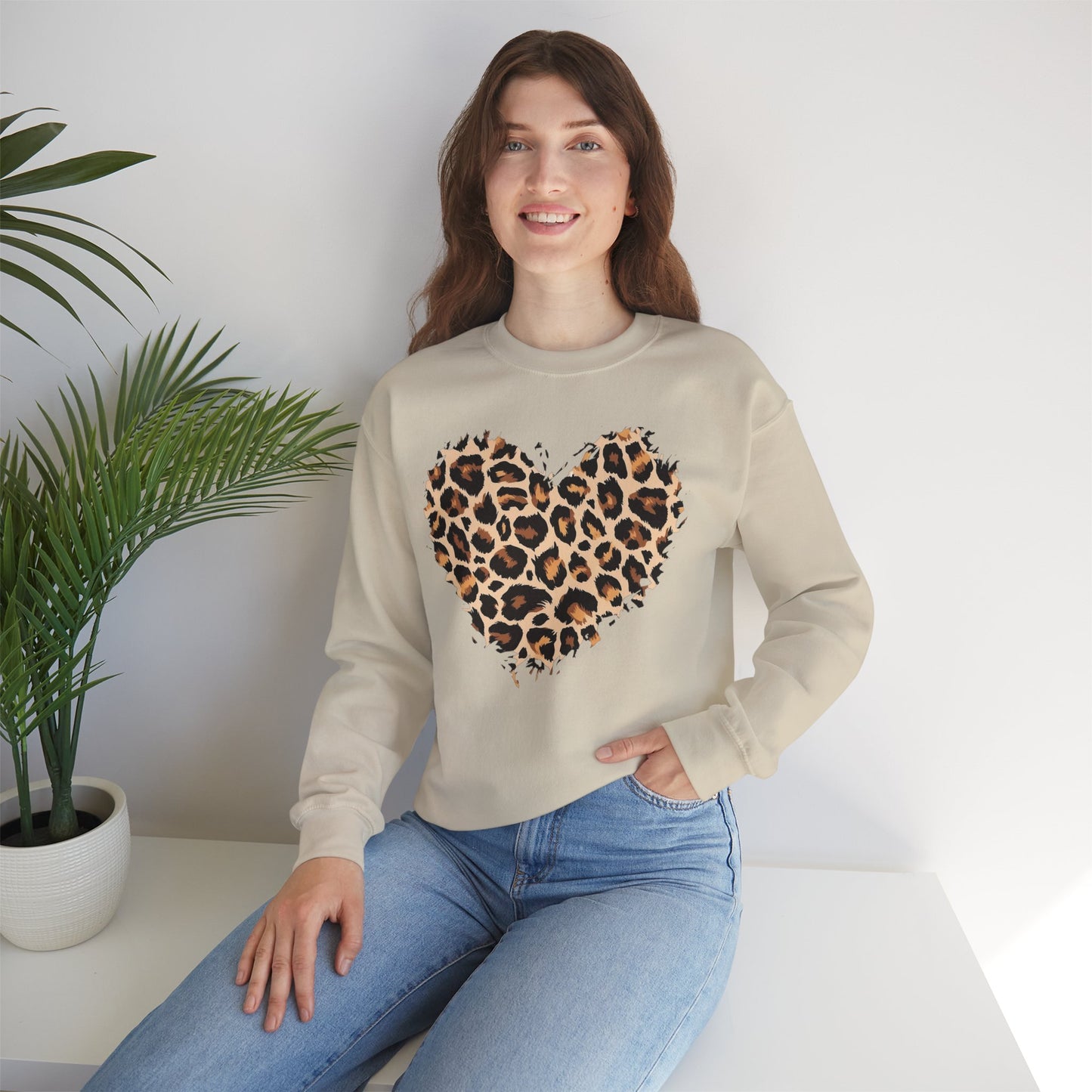 Leopard Heart Crewneck Sweatshirt - Animal Print Heart Pullover