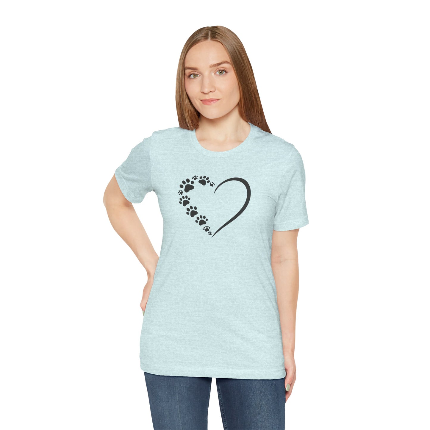Pet Paw Heart T‑Shirt — Paw Print Heart Graphic Tee for Dog & Cat Lovers