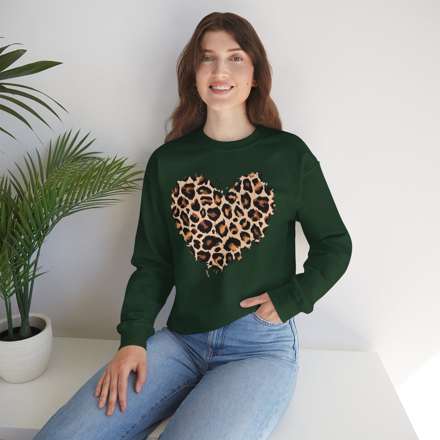 Leopard Heart Crewneck Sweatshirt - Animal Print Heart Pullover