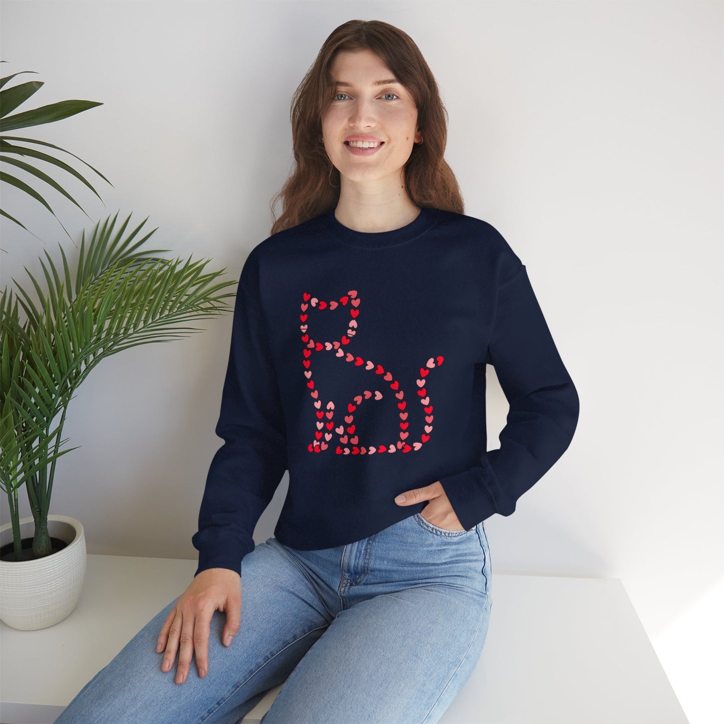 Valentine Cat Heart Pattern Sweatshirt