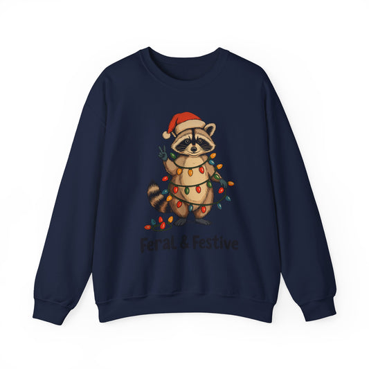 Crewneck Sweatshirt — Feral & Festive Raccoon Christmas Crewneck