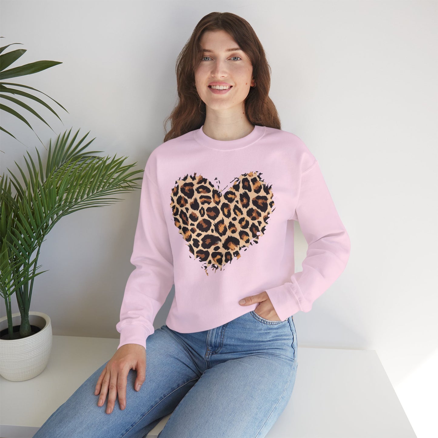 Leopard Heart Crewneck Sweatshirt - Animal Print Heart Pullover