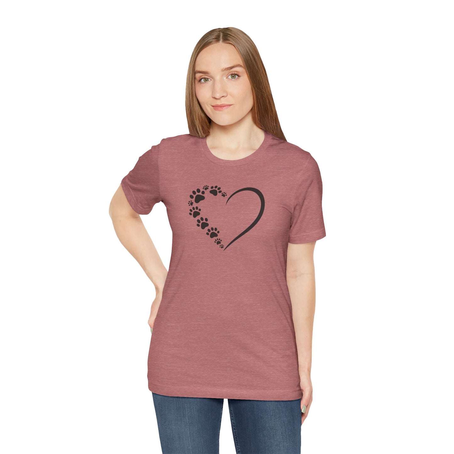 Pet Paw Heart T‑Shirt — Paw Print Heart Graphic Tee for Dog & Cat Lovers