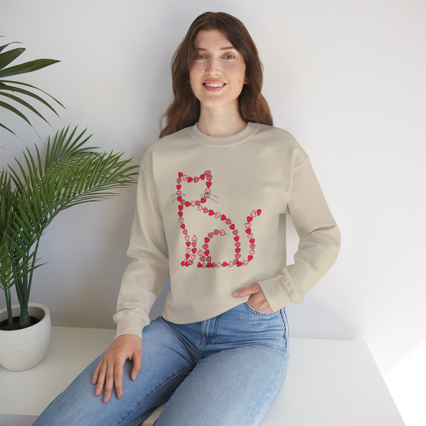Valentine Cat Heart Pattern Sweatshirt