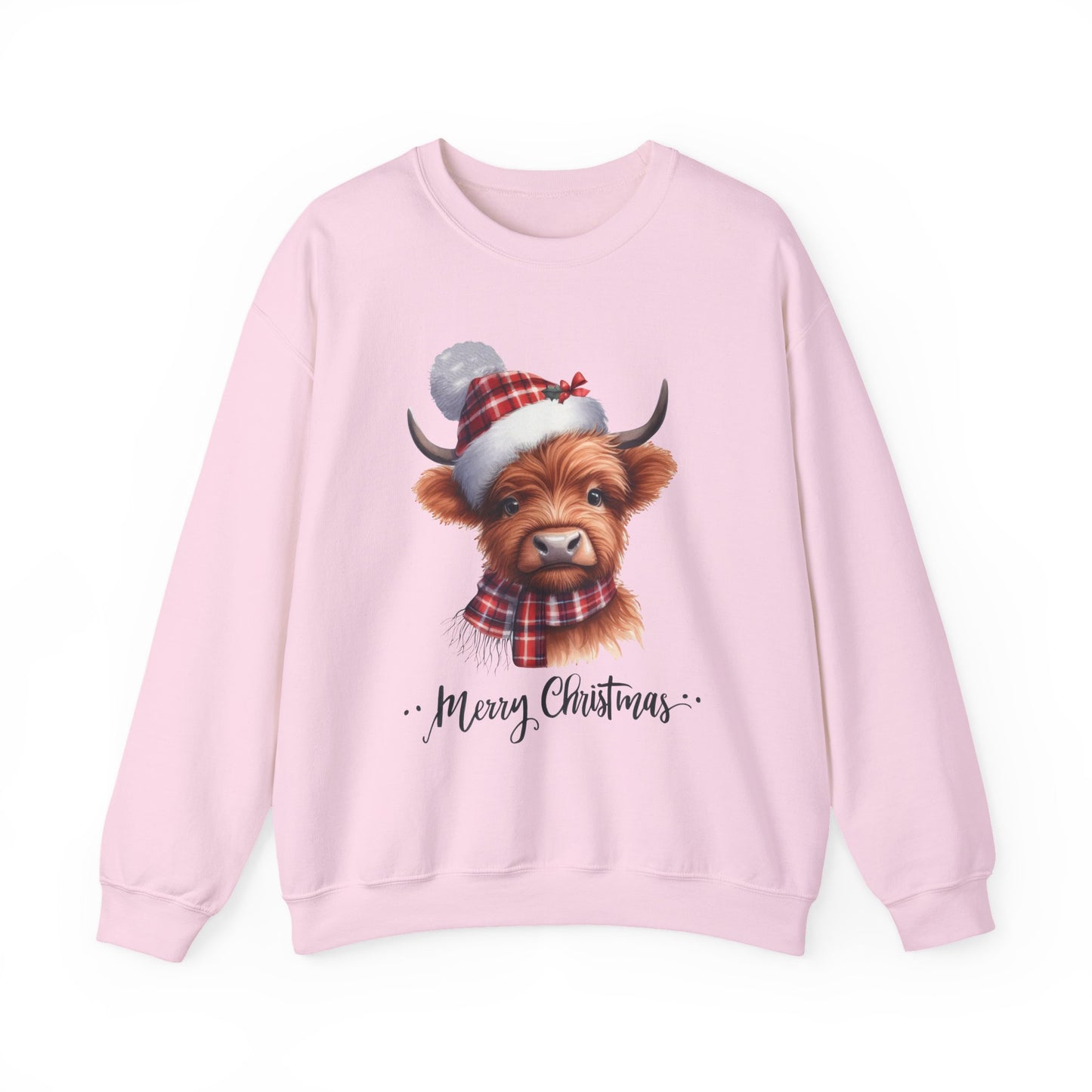 Christmas Highland Cow Sweatshirt – "Merry Christmas" Cozy Holiday Crewneck
