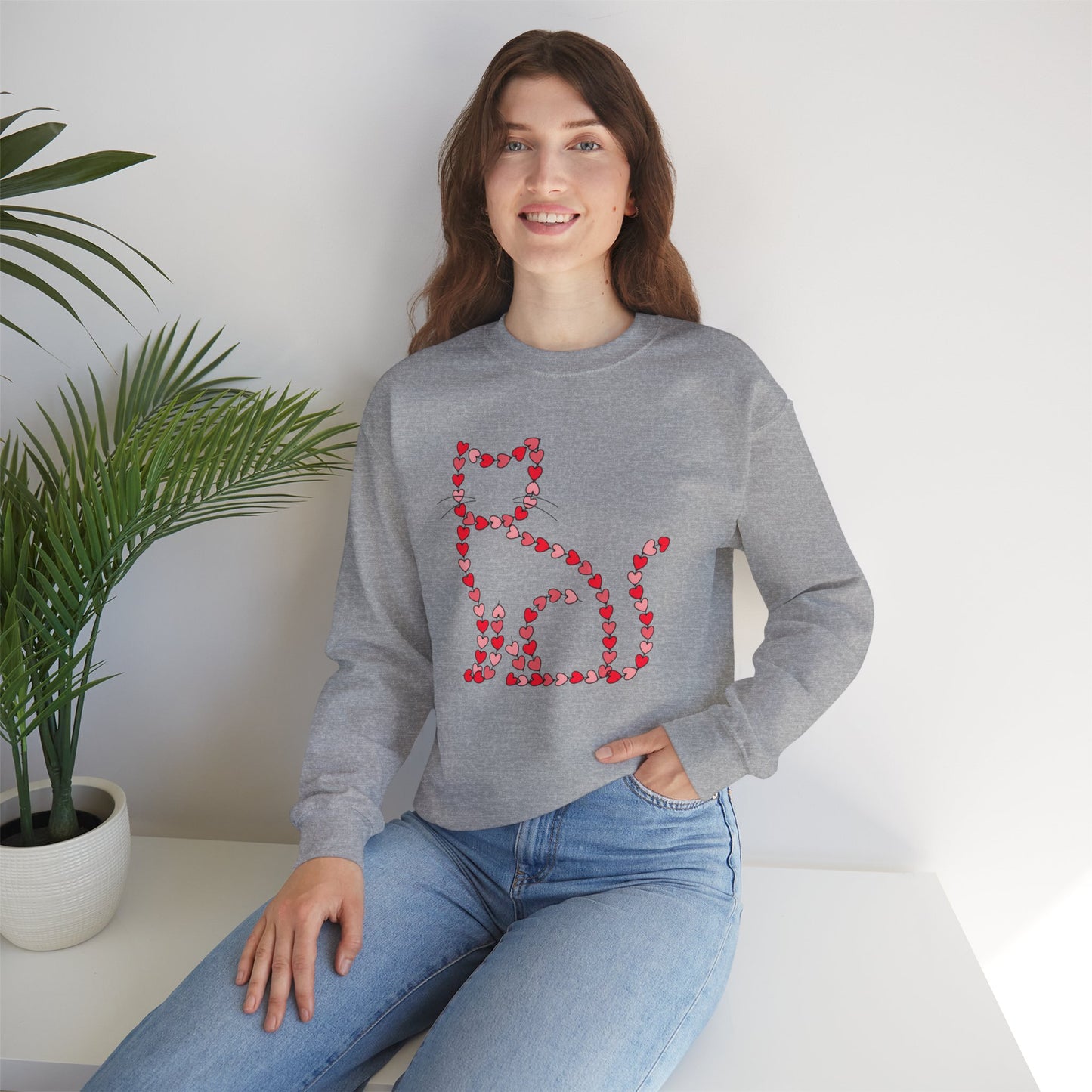 Valentine Cat Heart Pattern Sweatshirt