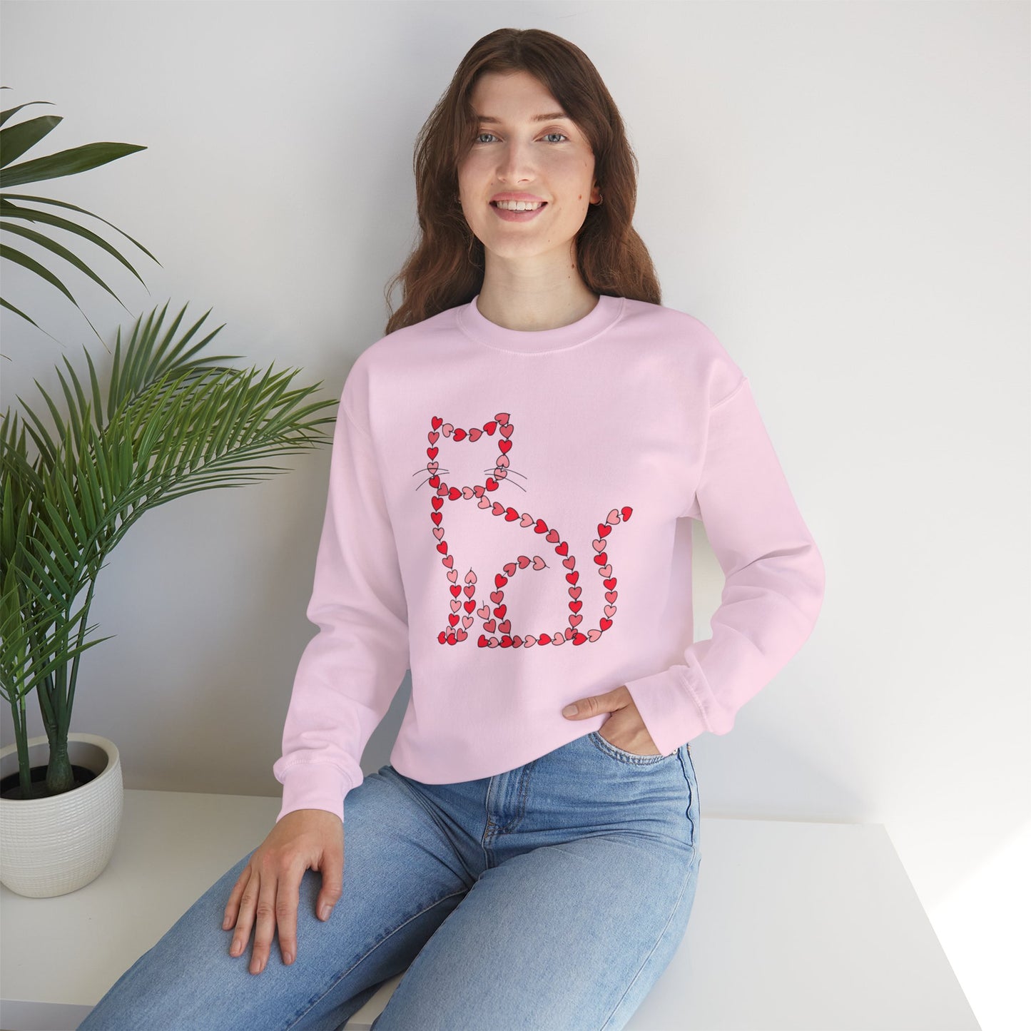 Valentine Cat Heart Pattern Sweatshirt