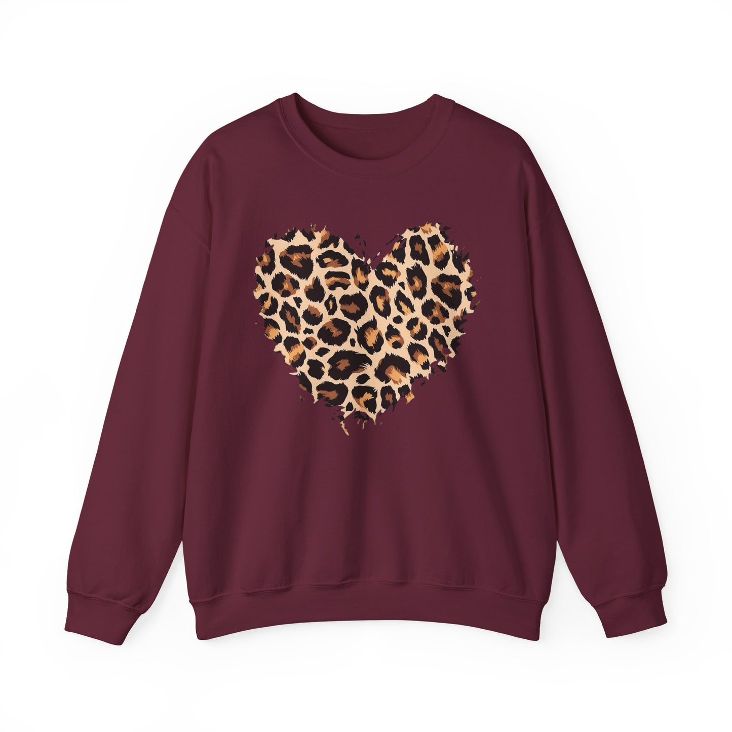 Leopard Heart Crewneck Sweatshirt - Animal Print Heart Pullover