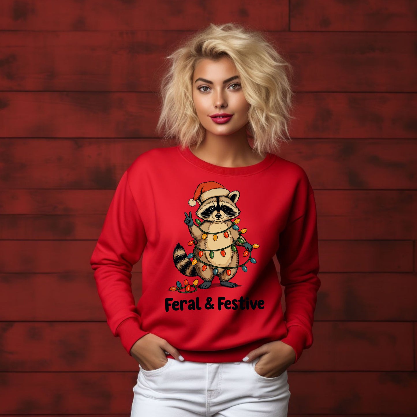 Crewneck Sweatshirt — Feral & Festive Raccoon Christmas Crewneck