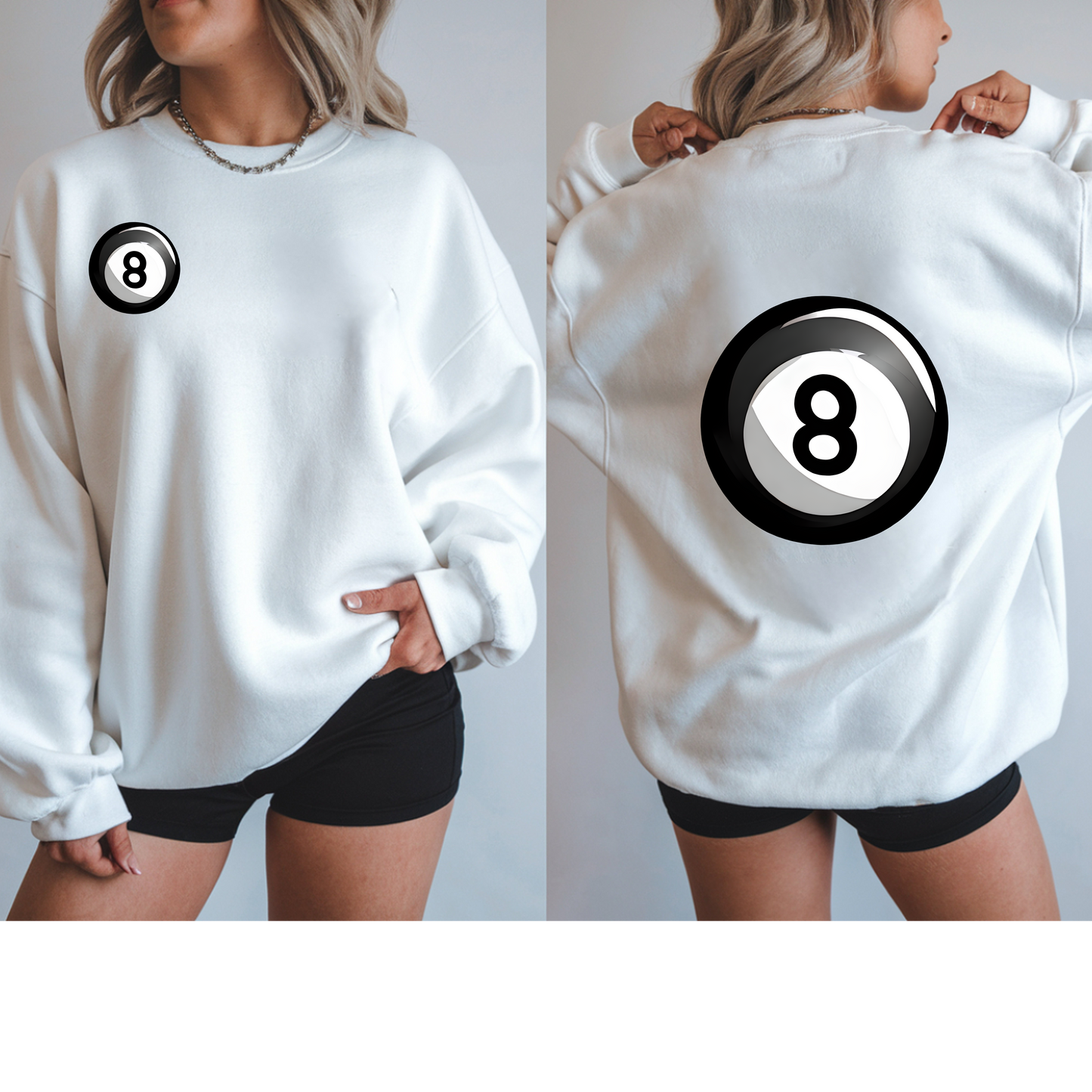 8 Ball Crewneck Sweatshirt — Retro Pool Billiards Graphic
