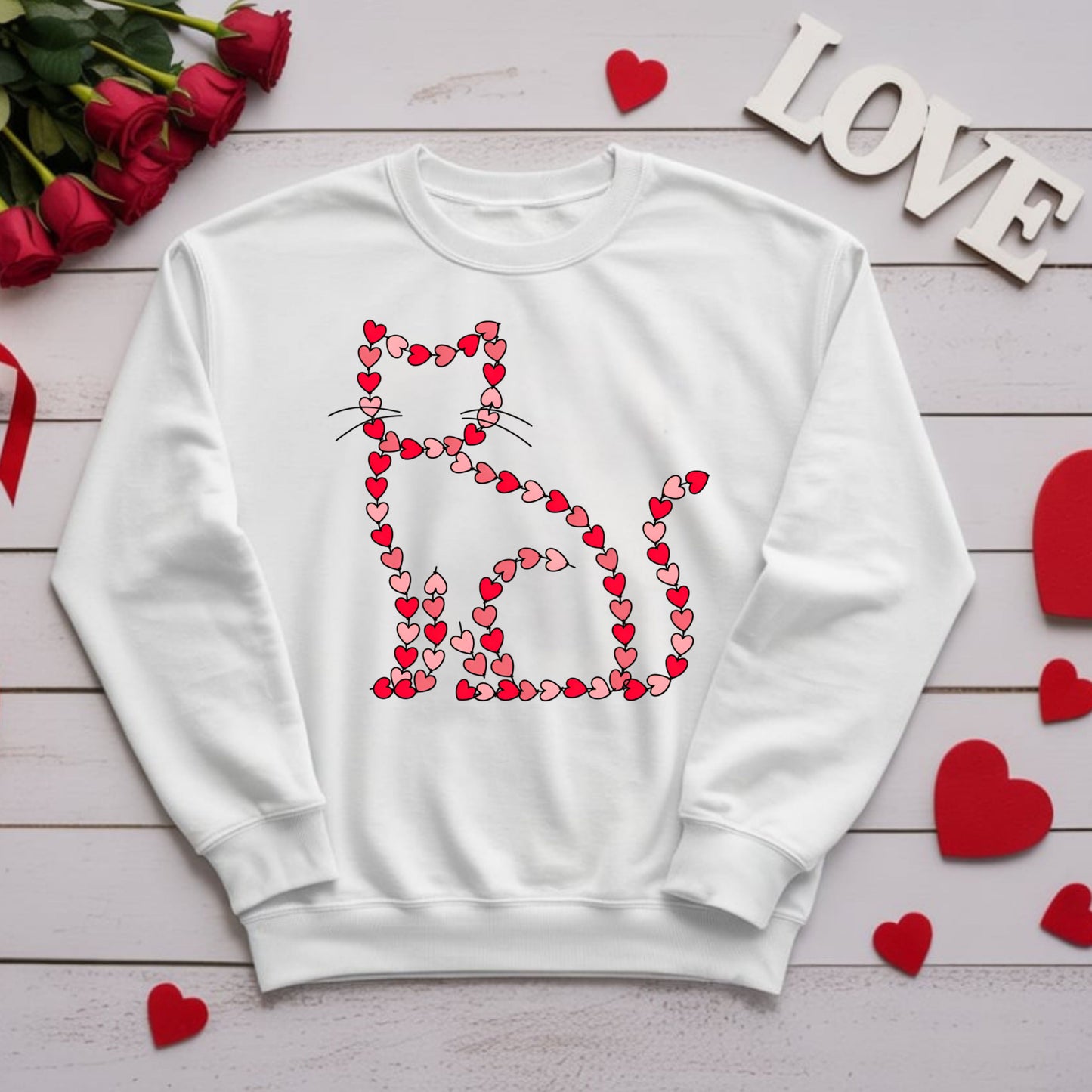 Valentine Cat Heart Pattern Sweatshirt