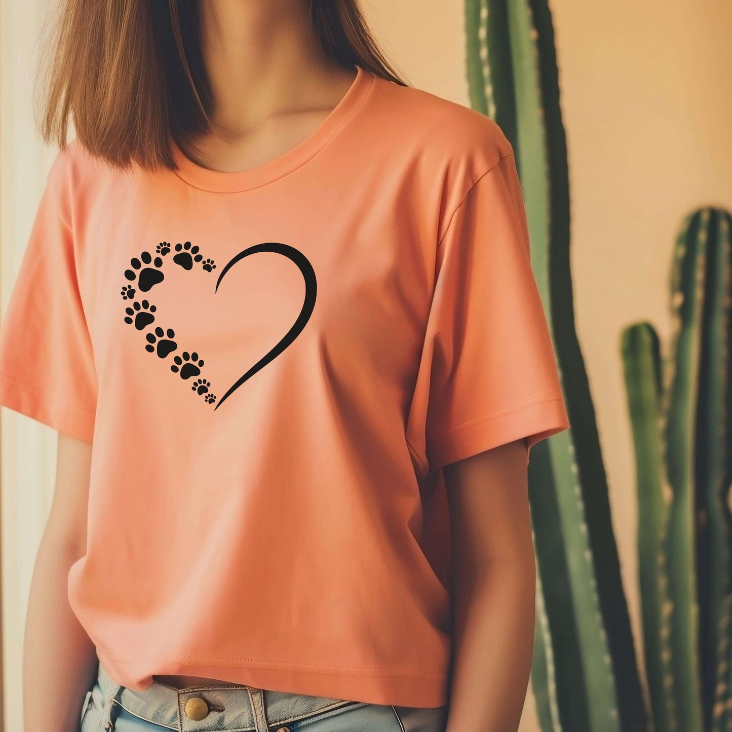 Pet Paw Heart T‑Shirt — Paw Print Heart Graphic Tee for Dog & Cat Lovers