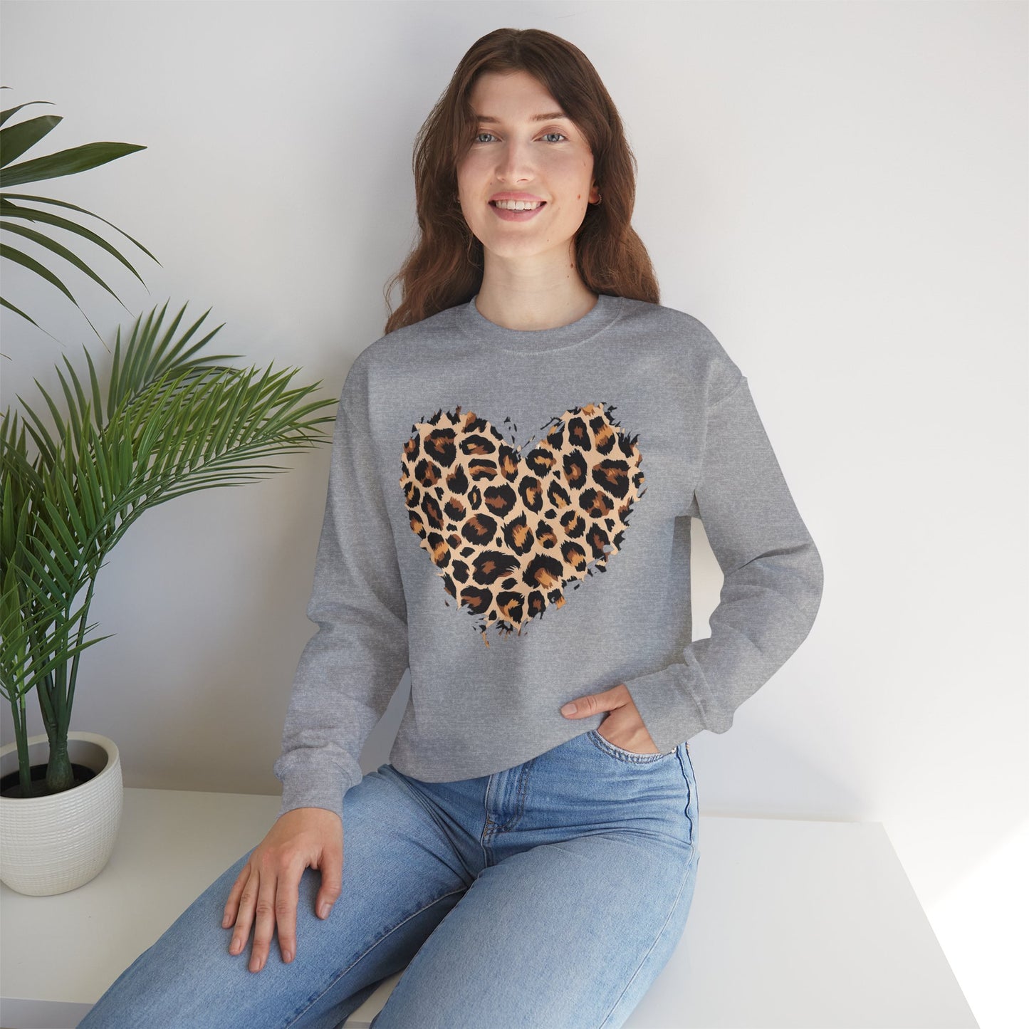 Leopard Heart Crewneck Sweatshirt - Animal Print Heart Pullover