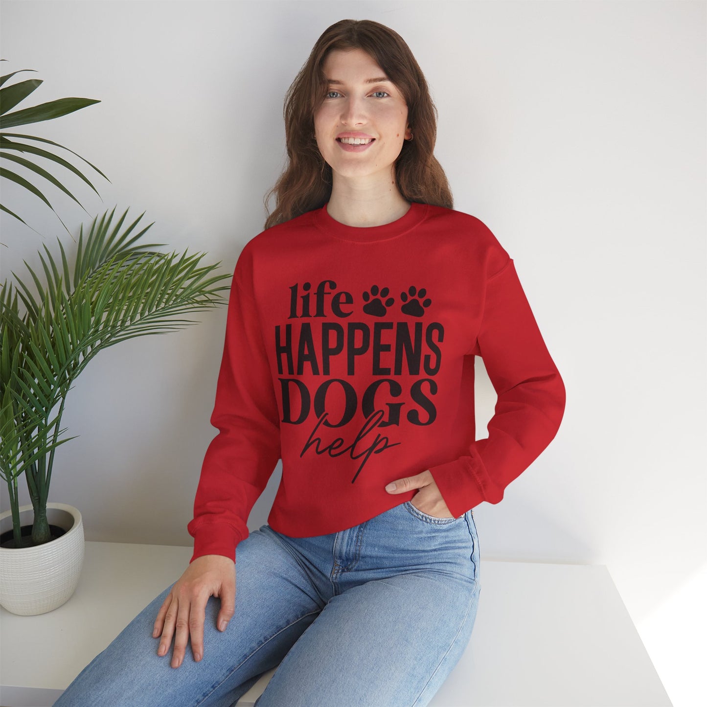 Life Happens Dogs Help Sweatshirt - Cute Paw Print Dog Lover Crewneck