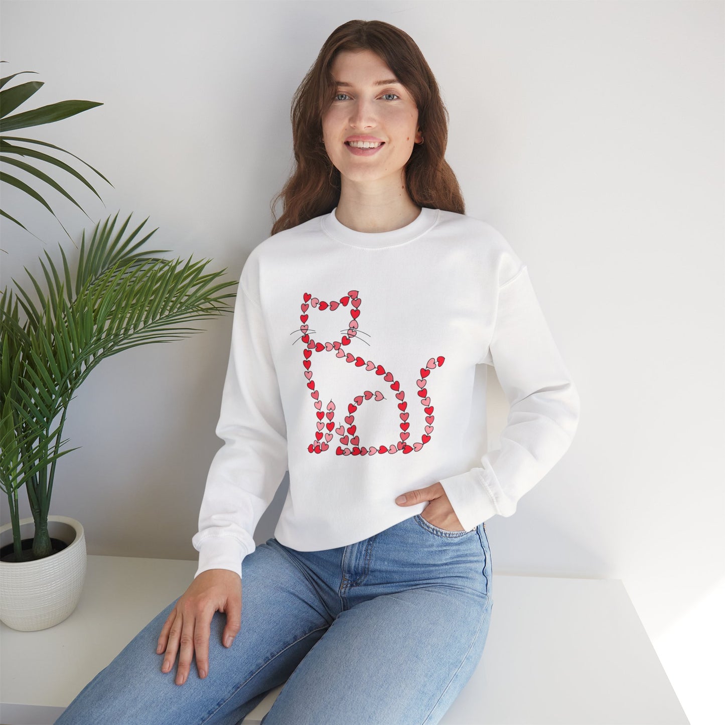 Valentine Cat Heart Pattern Sweatshirt