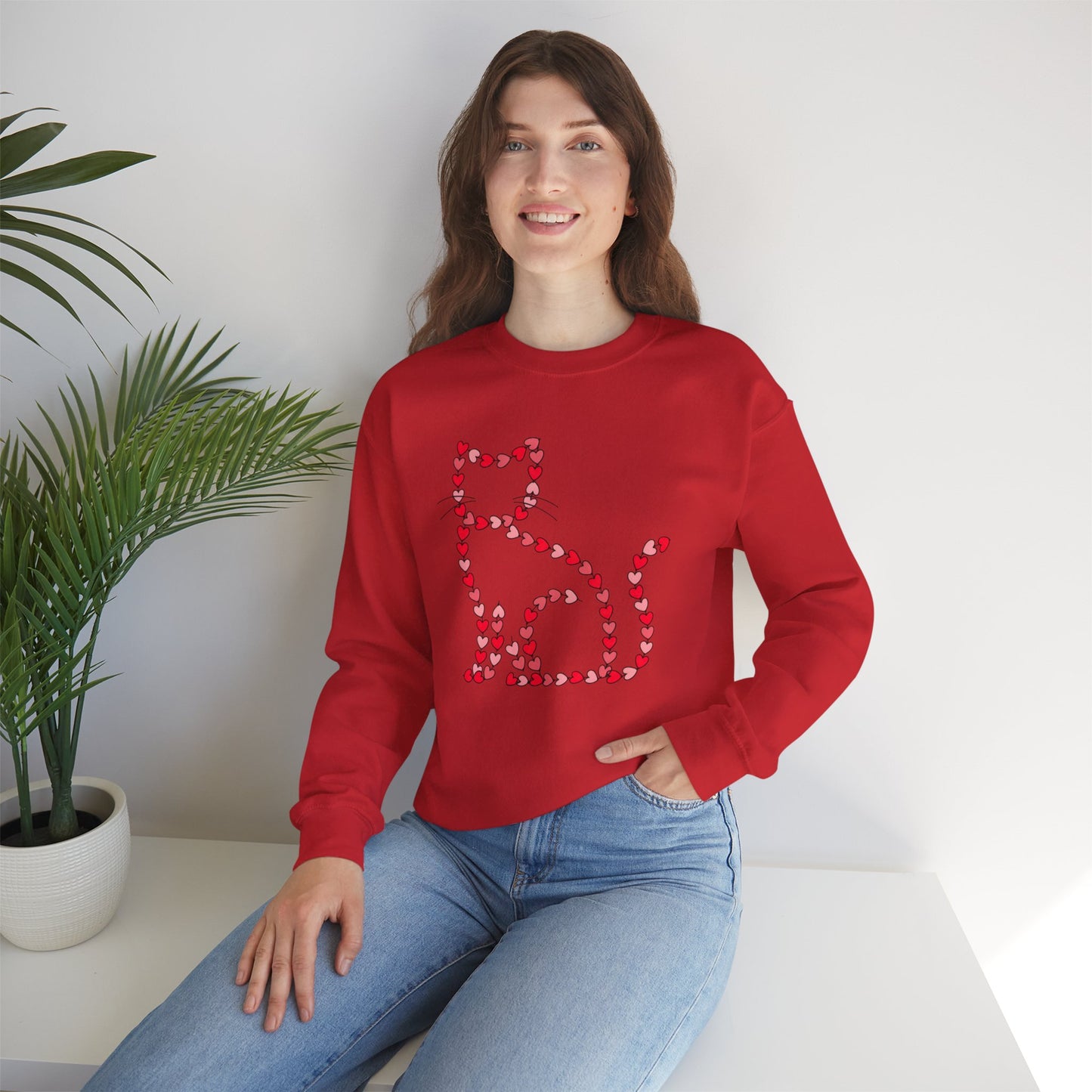 Valentine Cat Heart Pattern Sweatshirt
