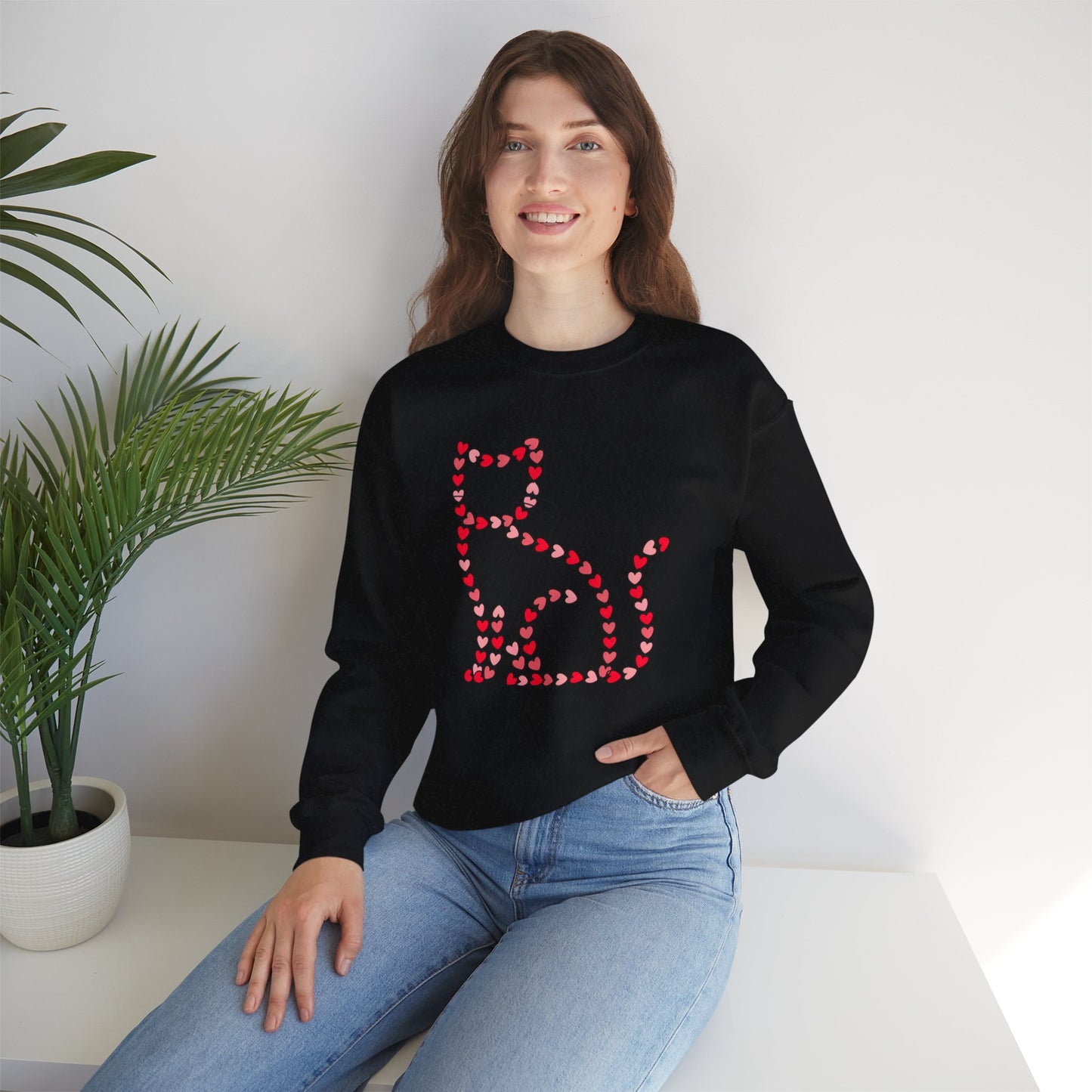 Valentine Cat Heart Pattern Sweatshirt