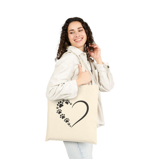 Canvas Tote Bag — Paw Print Heart Dog Lover Tote