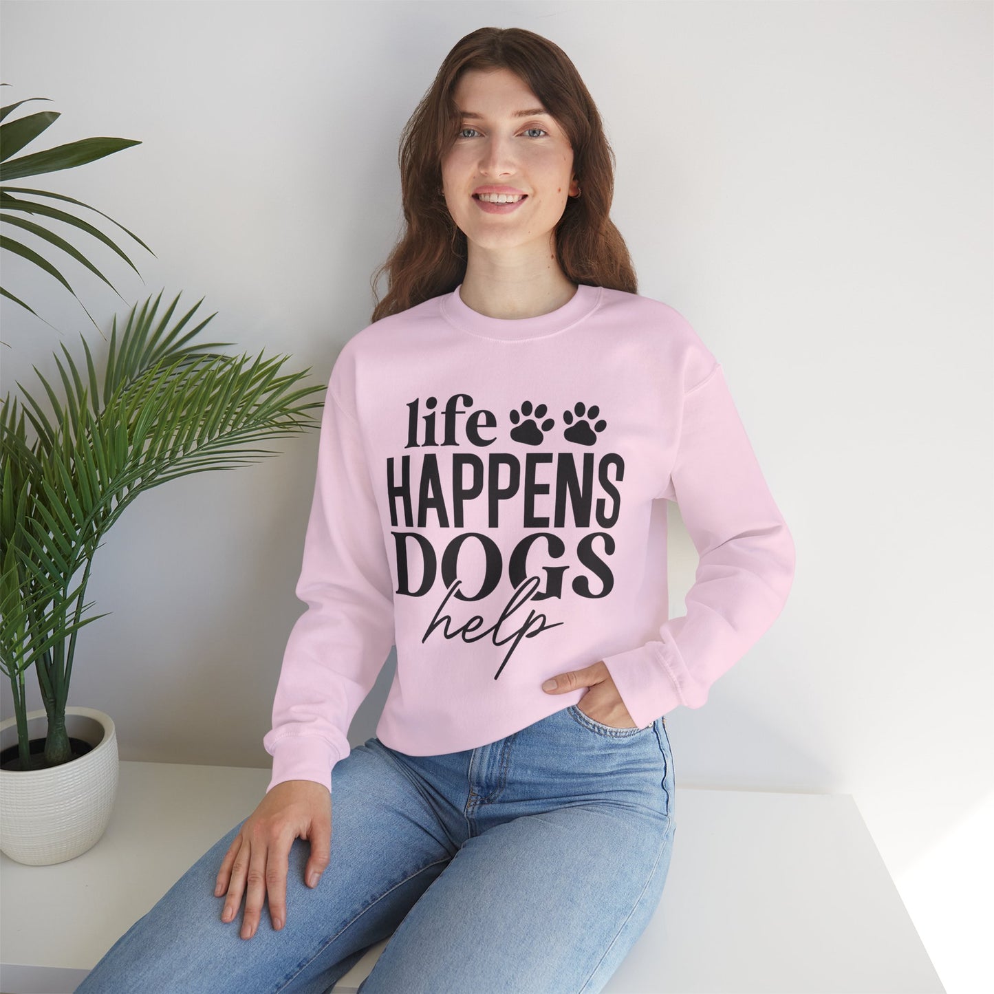 Life Happens Dogs Help Sweatshirt - Cute Paw Print Dog Lover Crewneck